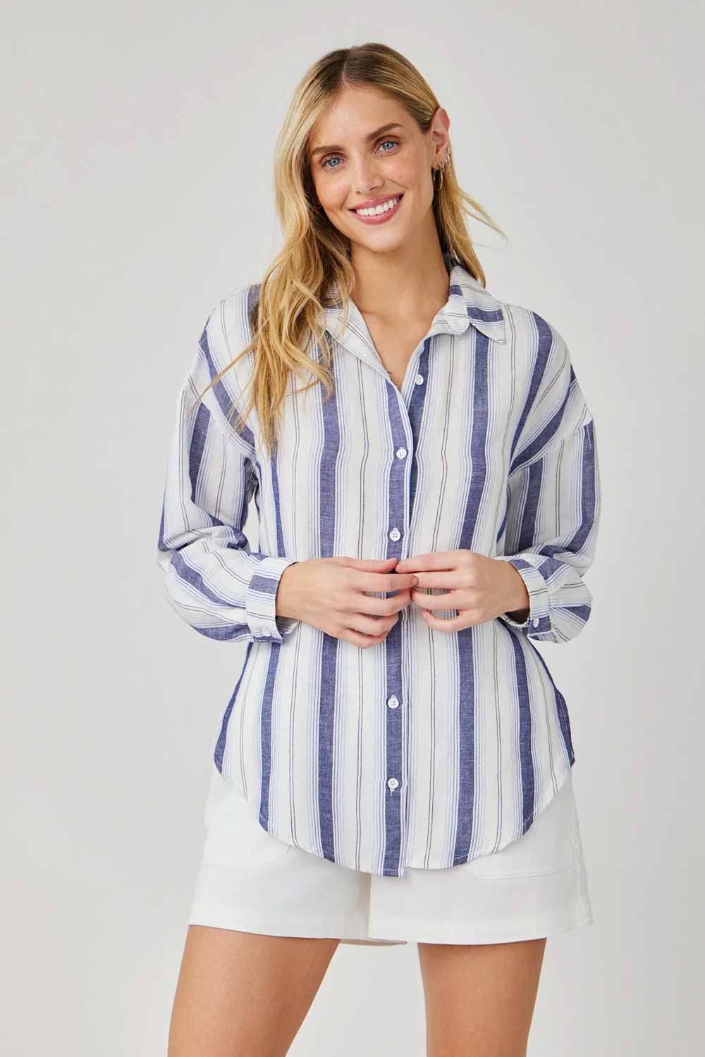 CHEMISE LONG SLEEVE BUTTON DOWN COASTAL OMBRE STRIPE