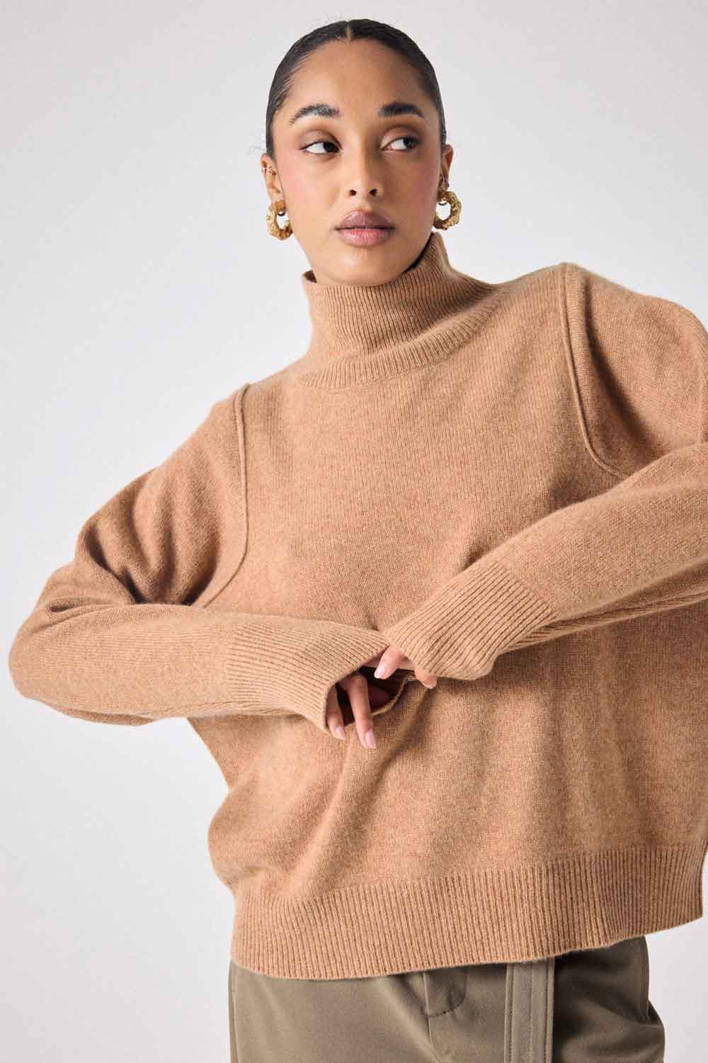 PULL CACHEMIRE VEKINA CAMEL CHINÉ